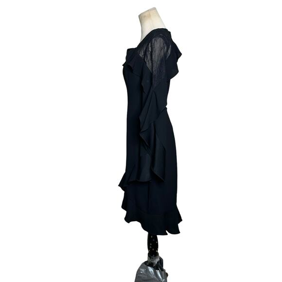 BCBGMAXAZRIA black open back lace detail ruffled party dress size 4 - Picture 7 of 16